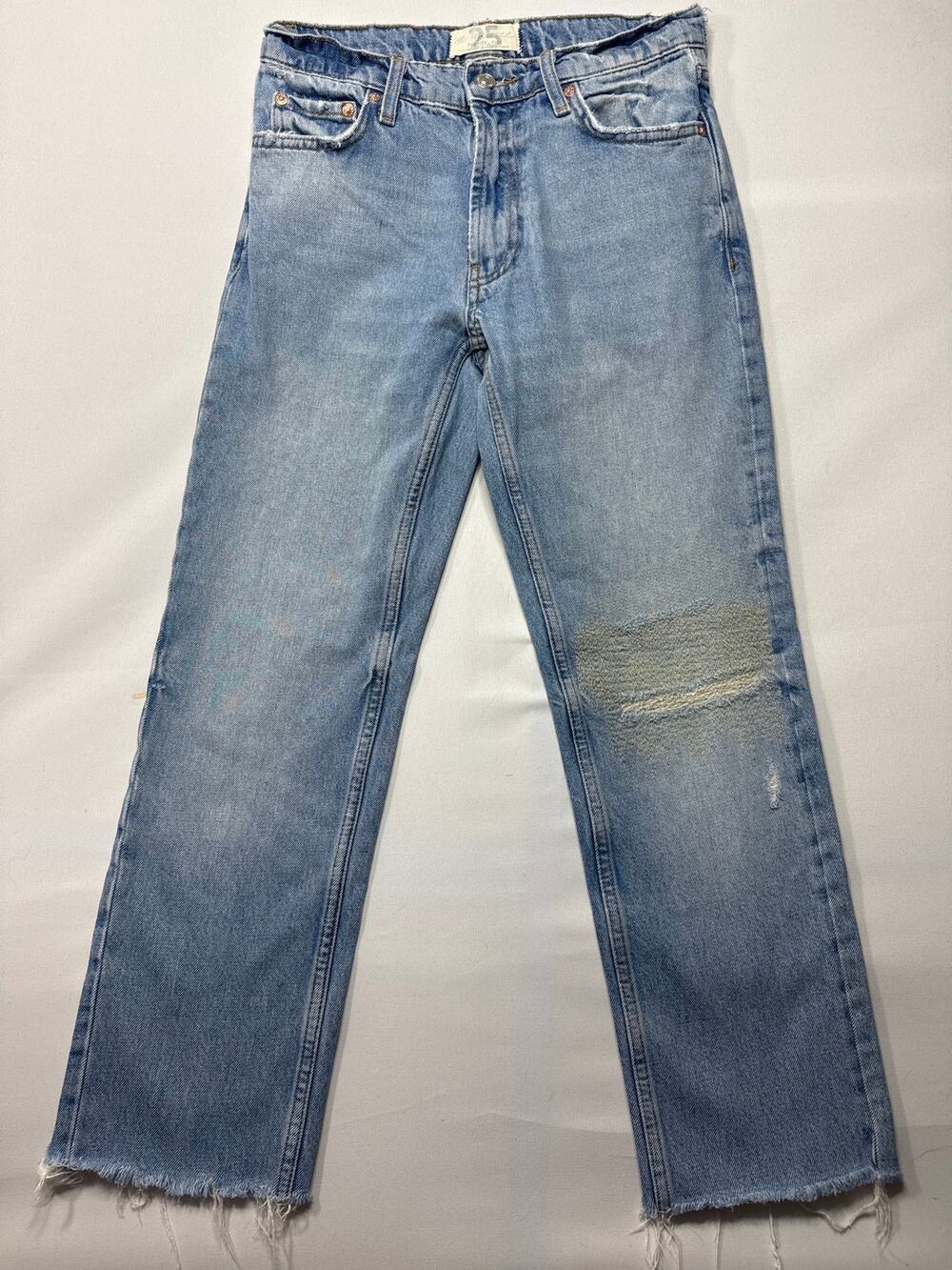 We the Free Women's Distressed Crop Straight Blue Jeans - Size‎ 25 (27x25.5)